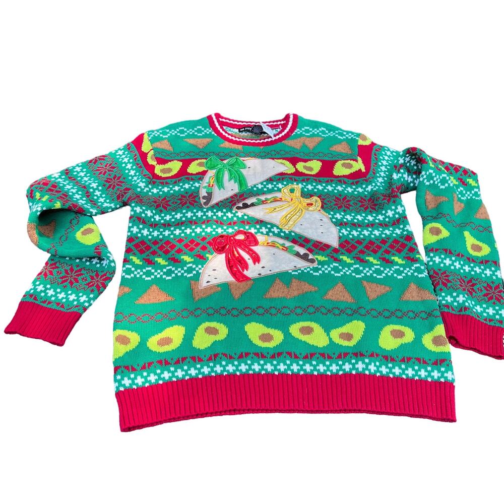 UGLY Christmas Sweater Tacos Red Green Festive Size M NWT